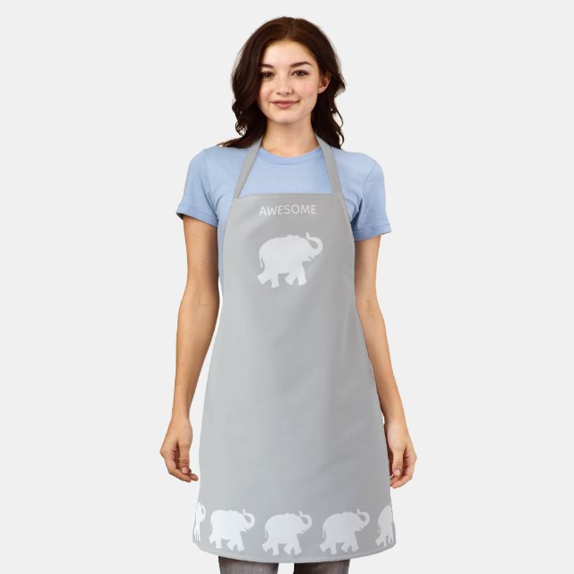 Awesome white elephant on silver grey apron (Worn)