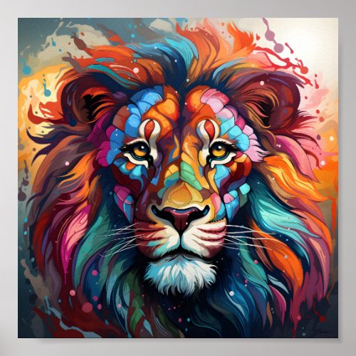 Awesome Wild Animal Portrait Colorful Lion Head Poster