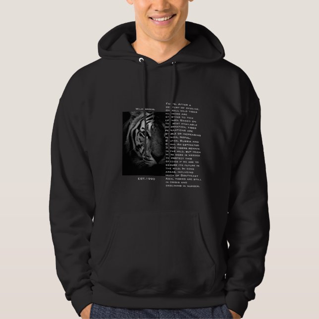 Awesome wild animal tiger print black white men hoodie (Front)