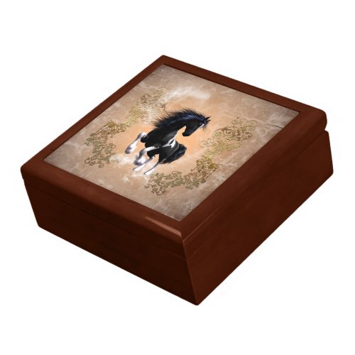 Awesome wild horse with floral elements jewelry box