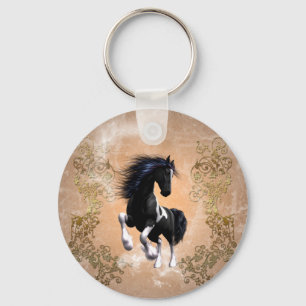 Awesome wild horse with floral elements keychain