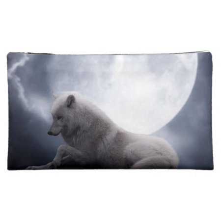 Awesome Wolf And Moon White Wolf Cosmetic Bag