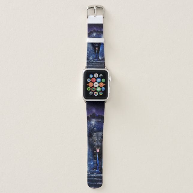 Awesome wolf comes through a gate apple watch band (Front)