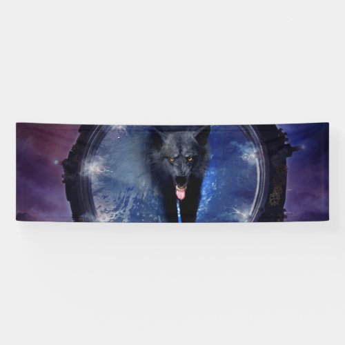 Awesome wolf comes through a gate banner