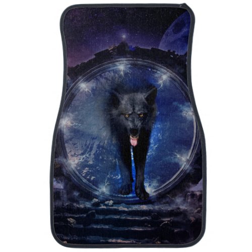 Awesome wolf comes through a gate car floor mat