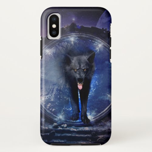 Awesome wolf comes through a gate iPhone x case