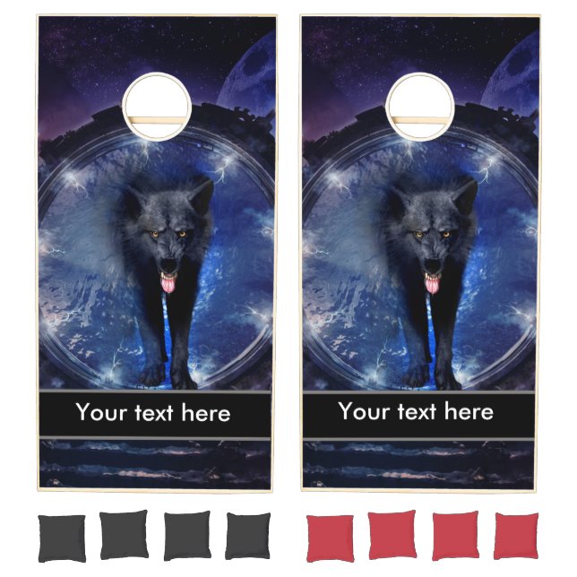 Awesome wolf comes through a gate cornhole set (Set)