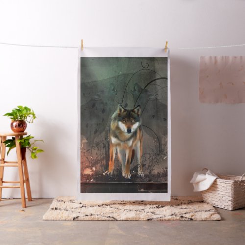 Awesome wolf on vintage background fabric