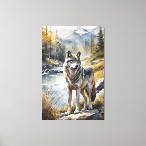 Awesome Wolf Somewhere in Beautiful Nature Canvas Print
