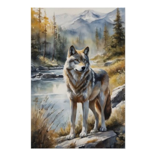 Awesome Wolf Somewhere in Beautiful Nature   Poster