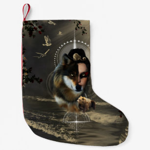 Awesome wolf with fairy small christmas stocking