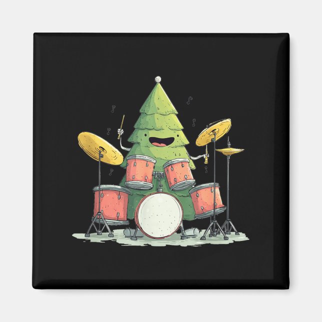 Awesome Xmas Tree With Drums For Rocking Christmas Magnet (Front)