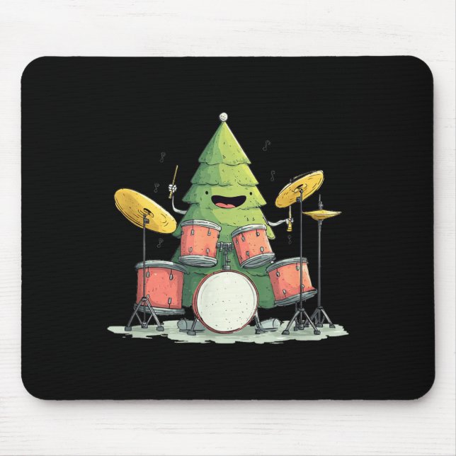 Awesome Xmas Tree With Drums For Rocking Christmas Mouse Pad (Front)