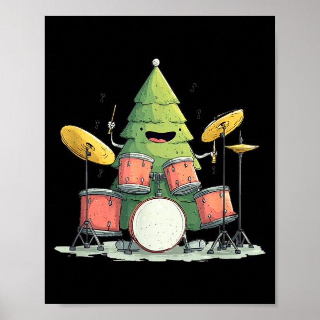 Awesome Xmas Tree With Drums For Rocking Christmas Poster (Front)