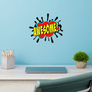 AWESOME, Yellow Red on Black Splash, Pop Art 12" Wall Decal