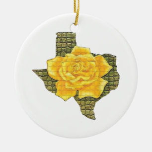 Awesome Yellow Rose Of Texas Pattern Flower Ceramic Ornament