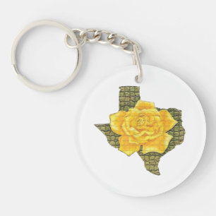Awesome Yellow Rose Of Texas Pattern Flower Keychain