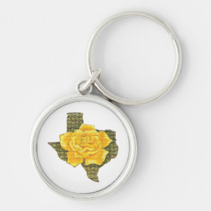 Awesome Yellow Rose Of Texas Pattern Flower Keychain