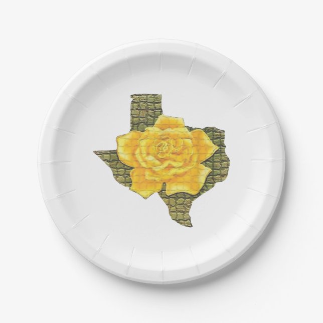 Awesome Yellow Rose Of Texas Pattern Flower  Paper Plates (Front)