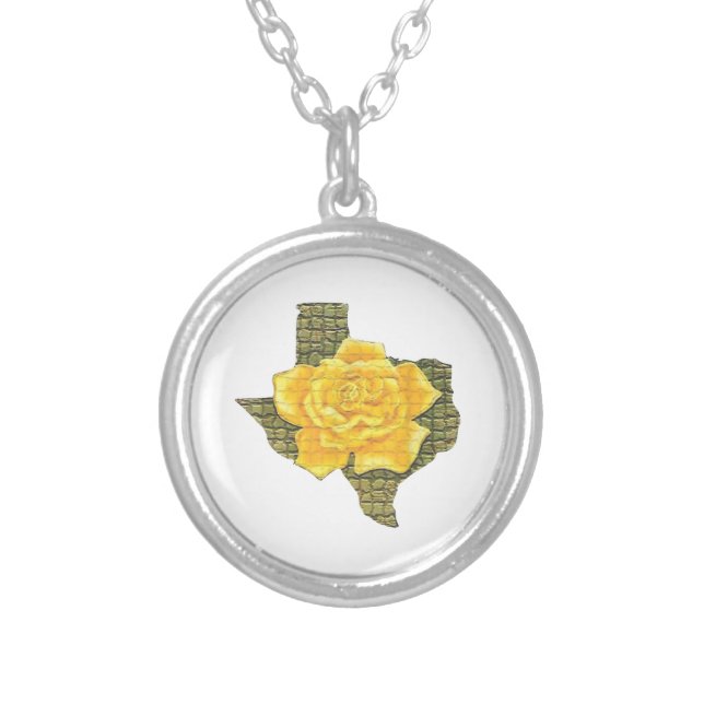 Awesome Yellow Rose Of Texas Pattern Flower Silver Plated Necklace (Front)