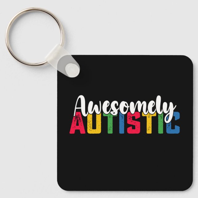 Awesomely Autistic Autism Biy Girl Family Keychain (Front)