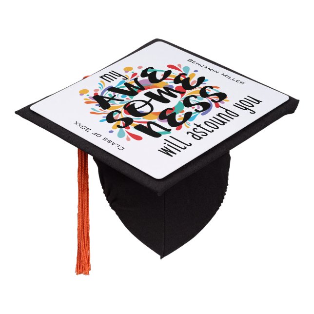 Awesomeness (Black Text)-Choose Background Color Graduation Cap Topper (Angled)