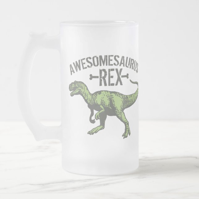 Awesomesaurus Rex Frosted Glass Beer Mug (Left)