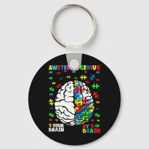 Awetistic Genius Autism Brain Puzzle Awareness Des Keychain