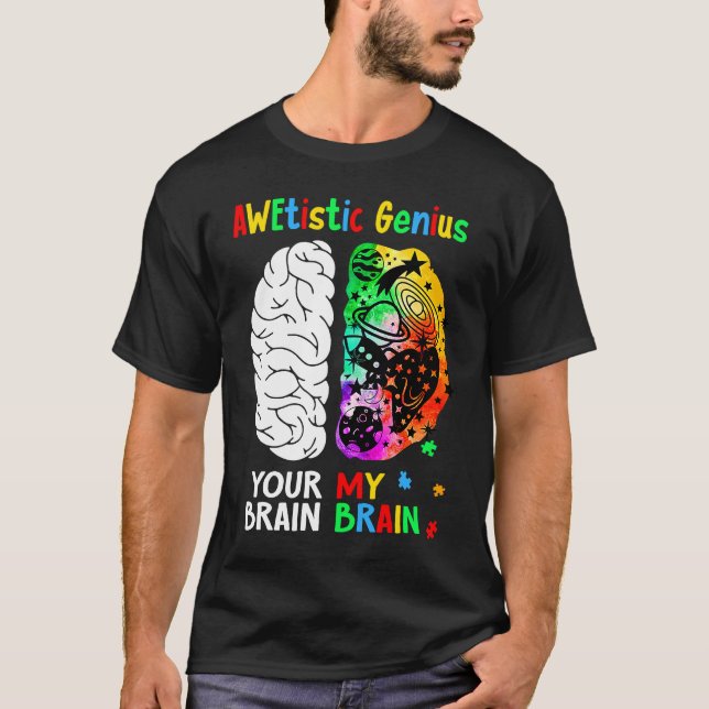 Awetistic Genius Brain Autism Awareness Month Puzz T-Shirt (Front)