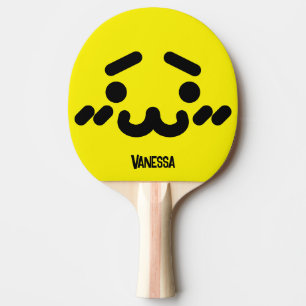 Awkward Cute Face Yellow with Name Ping Pong Paddle