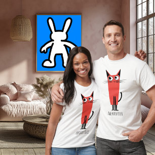 Awkward Pause Cat Funny Minimalist Cartoon T-Shirt