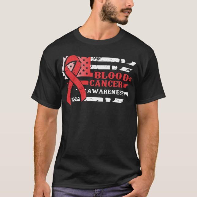 Awkward Style USA Flag Blood Cancer Awareness T-Shirt (Front)