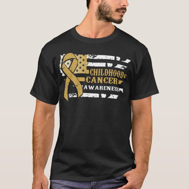 Awkward Style USA Flag Childhood Cancer Awareness T-Shirt (Front)