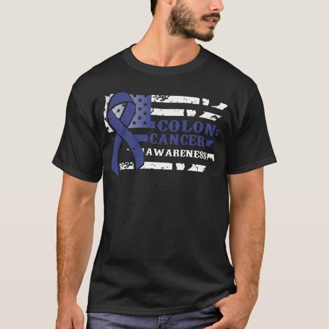 Awkward Style USA Flag Colon Cancer Awareness T-Shirt (Front)
