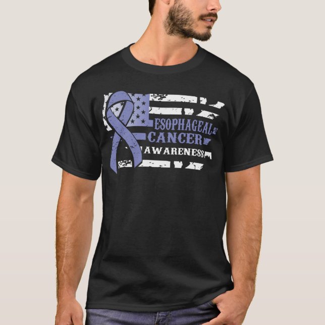 Awkward Style USA Flag Esophageal Cancer Awareness T-Shirt (Front)