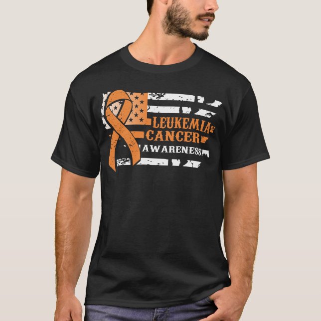 Awkward Style USA Flag Leukemia Cancer Awareness T-Shirt (Front)
