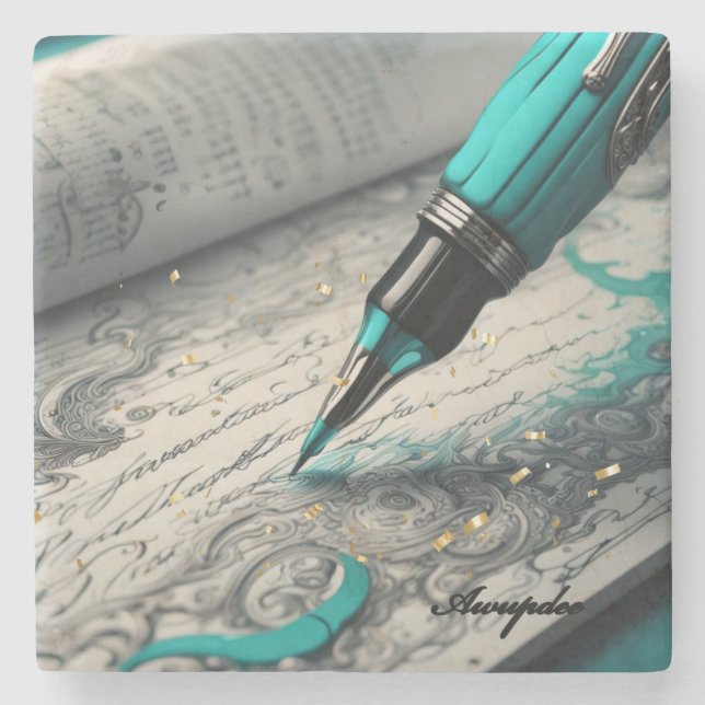 Awupdee just write it down eclectic stone 010  coaster (Front)