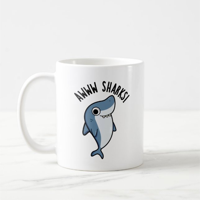 Awww Sharks Funny Animal Pun  Coffee Mug (Left)