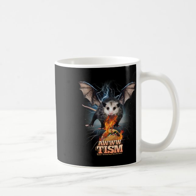 Awww Tism Funny Opossum Bat Spit Fire Opossum Meme Coffee Mug (Right)