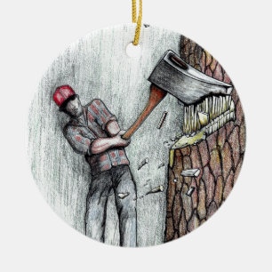 Ax Man no chainsaw Ceramic Ornament