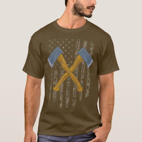Ax Throwing Hatchet American Flag Tree Vintage T_Shirt