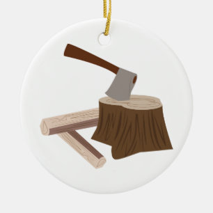 Axe In Stump Ceramic Ornament