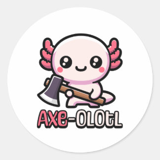 Axe-Olotl! Cute Axolotl Pun Classic Round Sticker