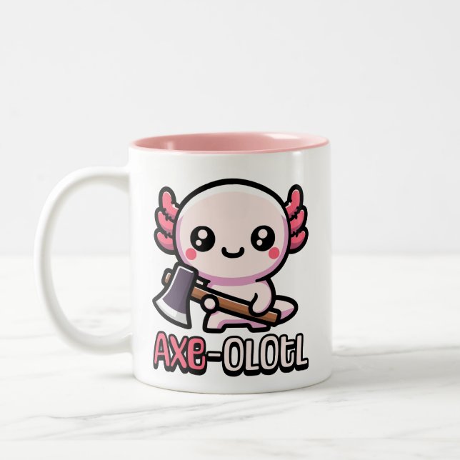 Axe-Olotl! Cute Axolotl Pun Two-Tone Coffee Mug (Left)