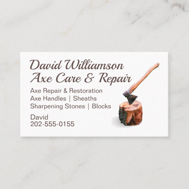 Axe Repair Restoration Supplies Business Card (Front)