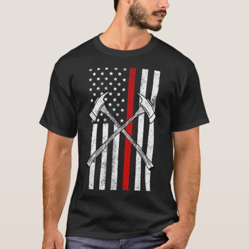 Axe Thin Red Line US Flag Cool Firefighter USA Fir T_Shirt