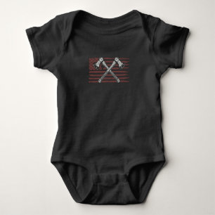 Axe Throwing American Flag USA Woodworking Baby Bodysuit