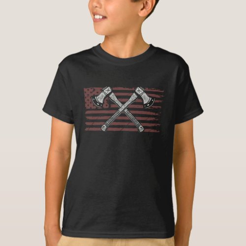 Axe Throwing American Flag USA Woodworking T_Shirt