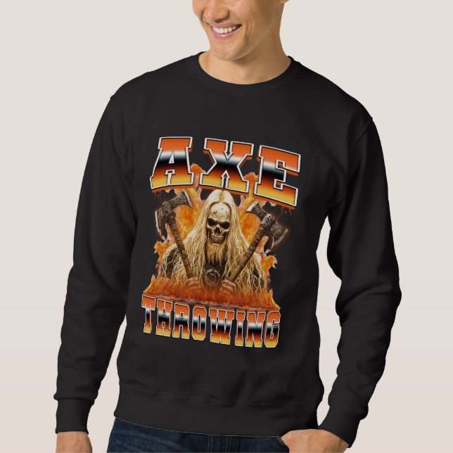 Axe Throwing Axe Thrower Skeleton Skull 90s Bootle Sweatshirt (Front)