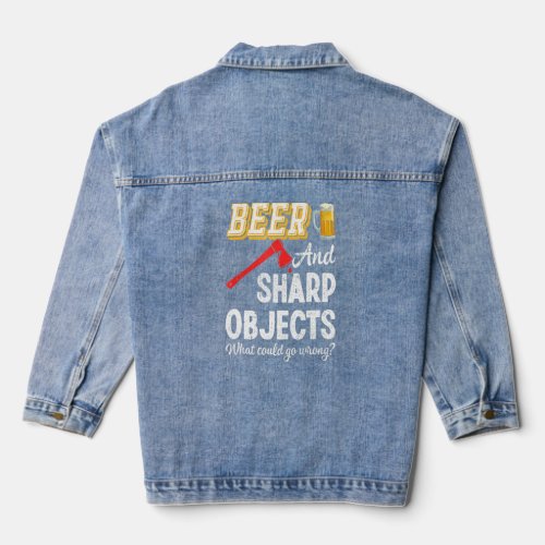 Axe Throwing Beer Sharp Objects Hatchet Lumberjack Denim Jacket
